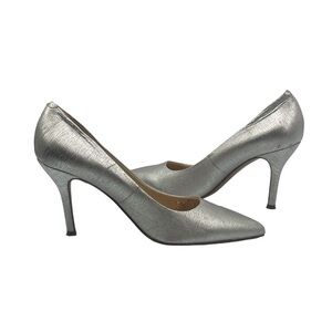Nine West Silver Flax Pointed Toe Stiletto Pump Heels Size 8 Women’s